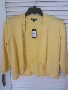 Verve Ami Yellow Ruffle-Trim Open Cardigan